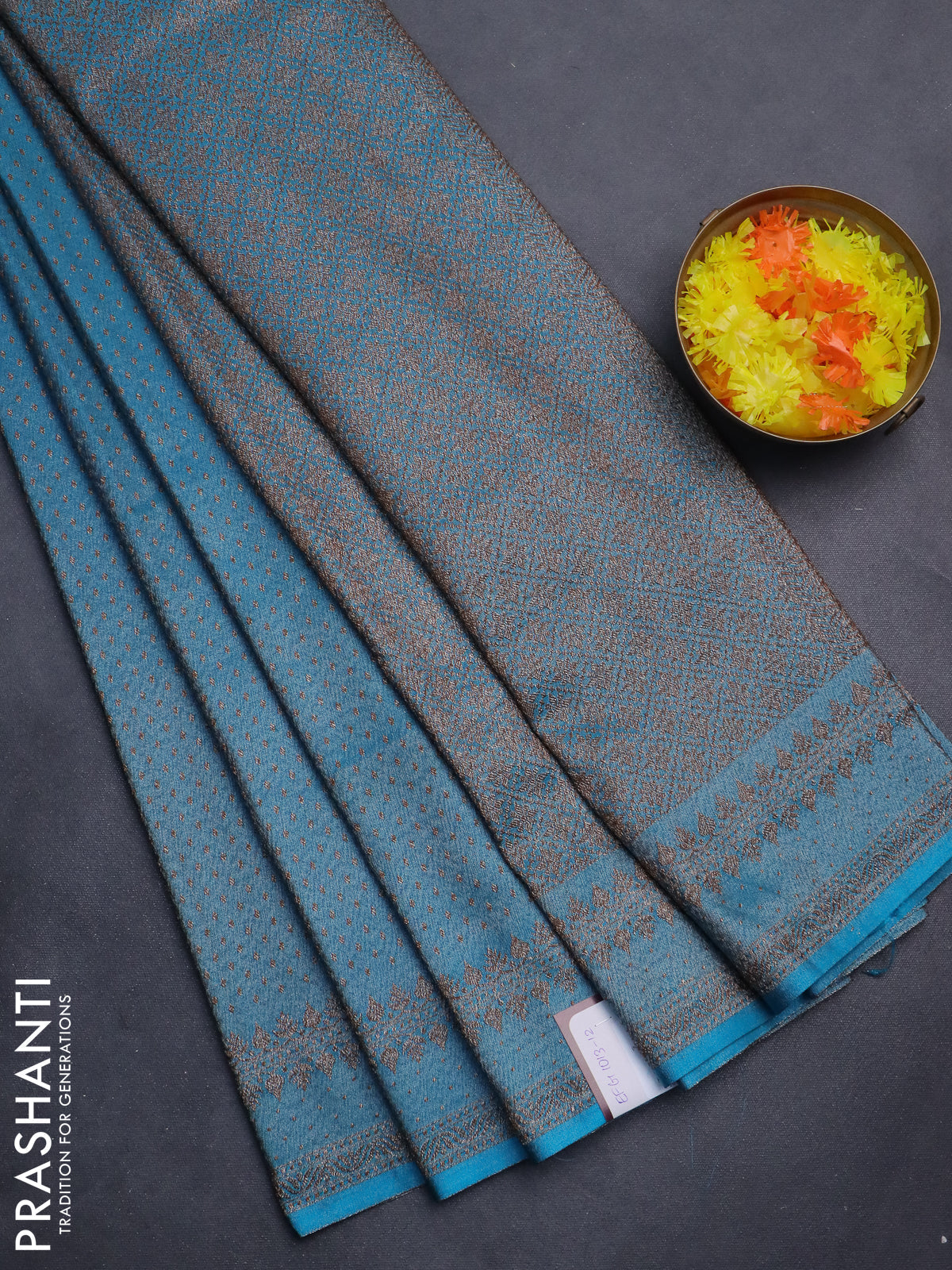 Banarasi semi silk saree light blue with allover thread & zari woven butta weaves and woven border