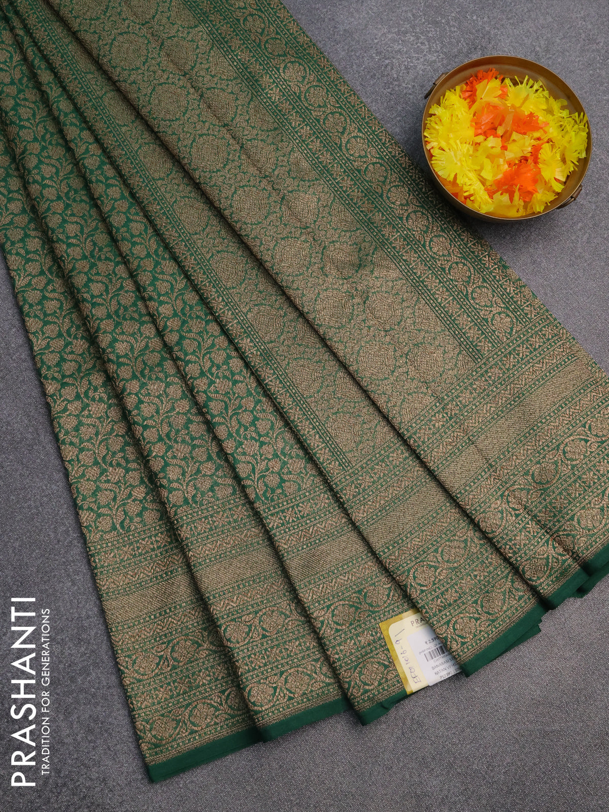 Banarasi semi silk saree green with allover thread & zari weaves and woven border