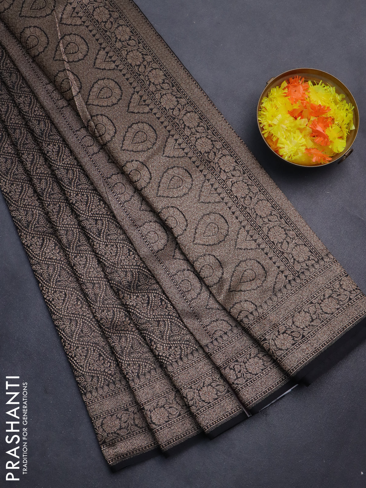 Banarasi semi silk saree black with allover thread & zari weaves and woven border