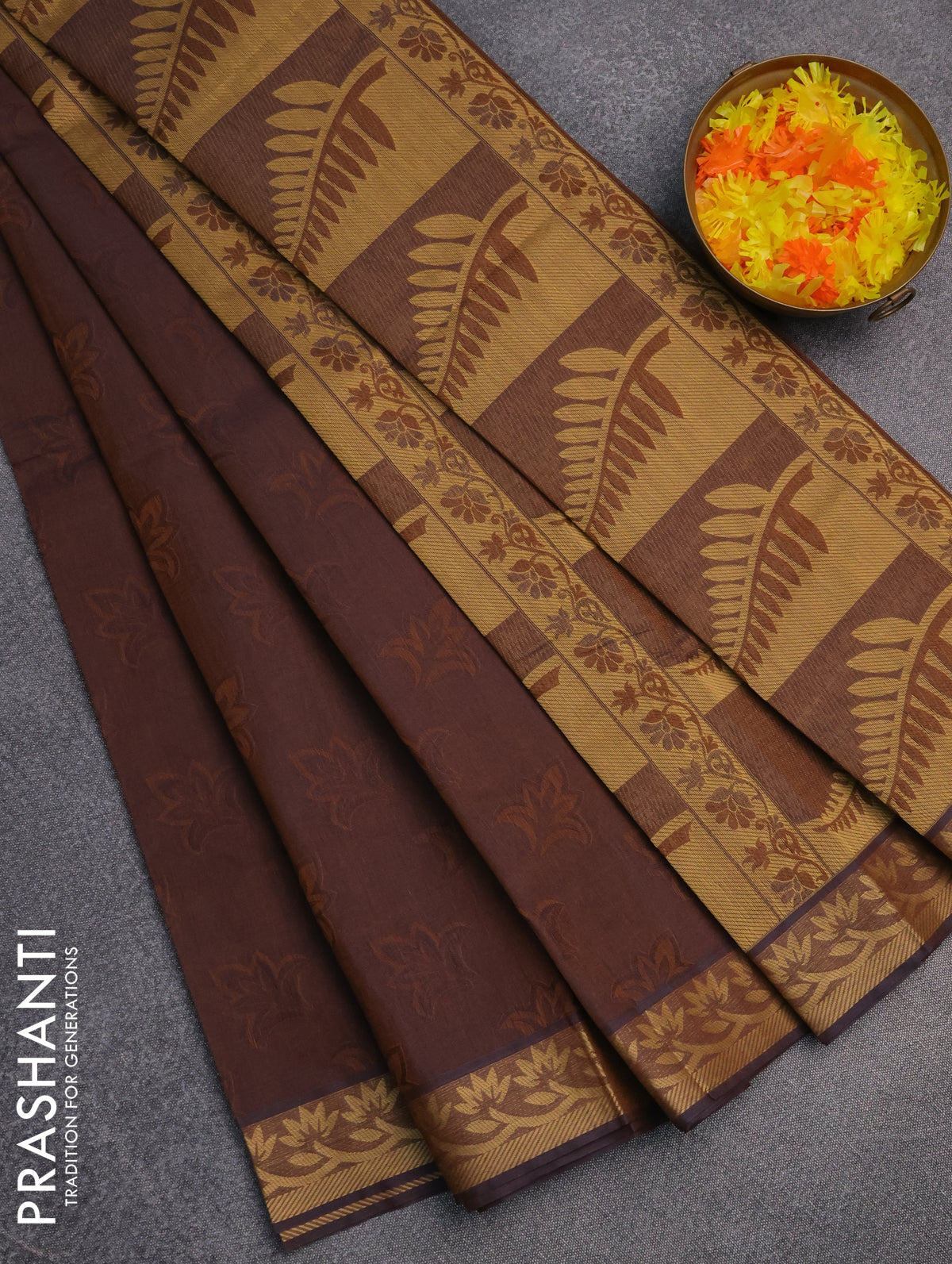 Coimbatore cotton saree dual shade of brown with allover self emboss and thread woven border