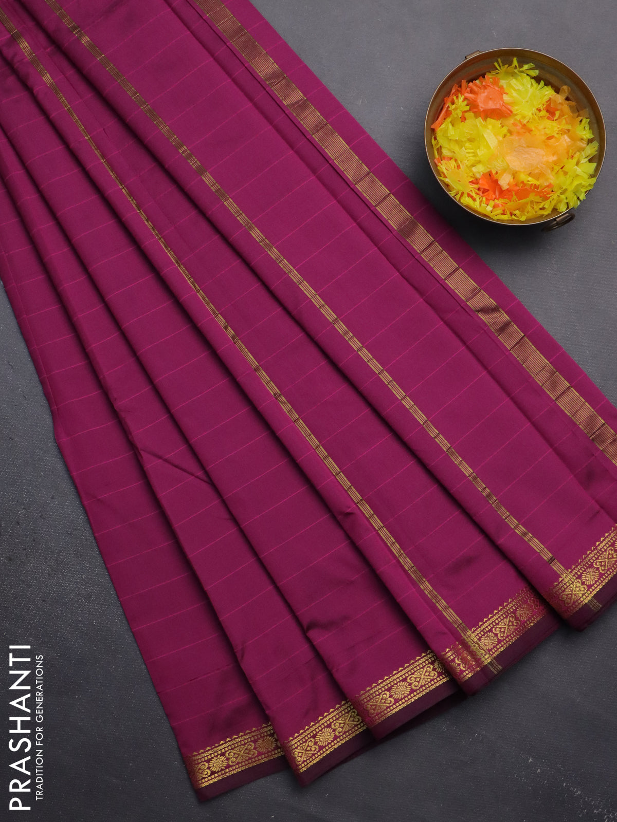 Arani semi silk saree purple with plain body and zari woven border