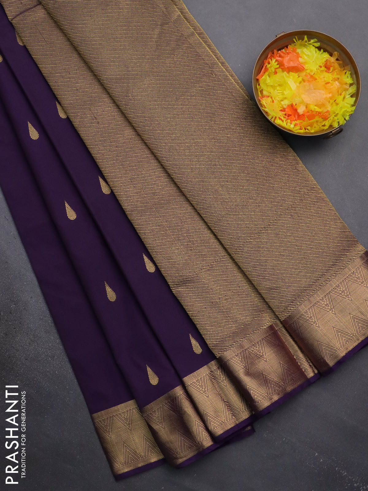 Arani semi silk saree violet with zari woven thilak buttas and zari woven border