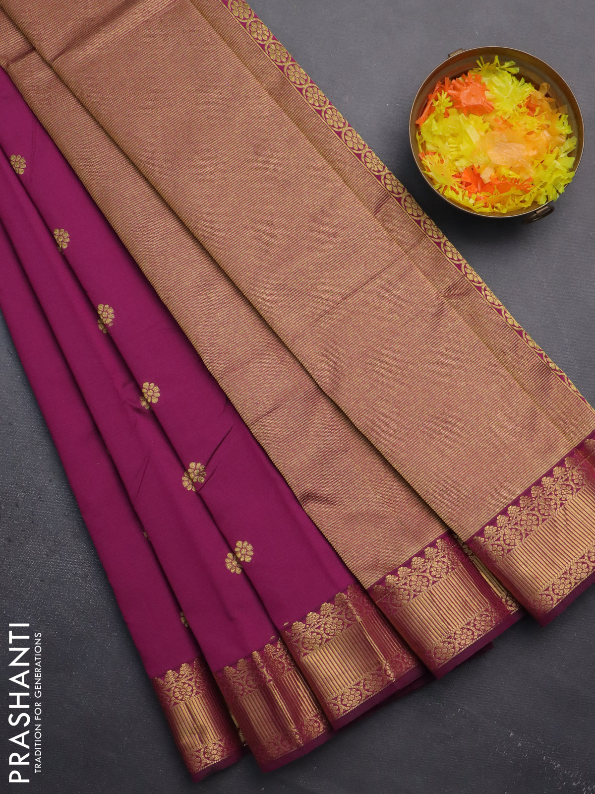 Arani semi silk saree purple with zari woven floral buttas and zari woven border