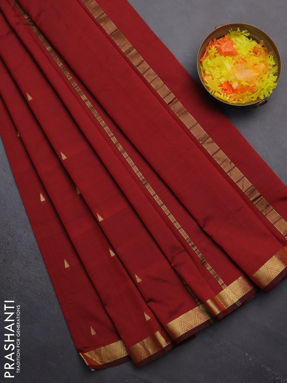 Arani semi silk saree maroon with zari woven temple buttas and zari woven border