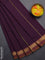 Arani semi silk saree deep purple and dark mustard with plain body and zari woven simple border