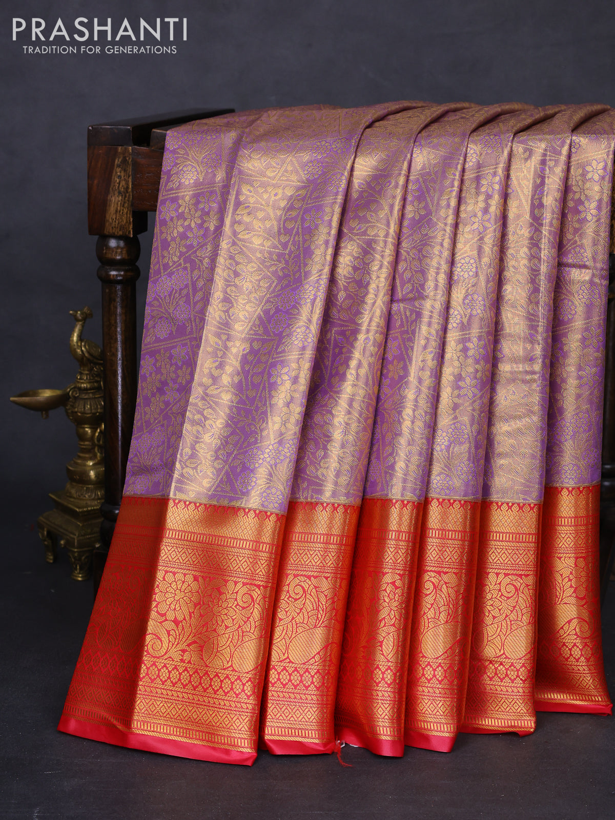 Bangalori tissue silk saree mild lavender and reddish pink with allover zari woven brocade weaves and long zari woven border