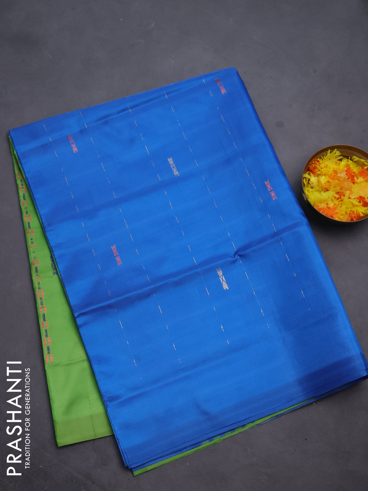 Banana pith saree blue and light green with allover thread woven butta weaves in borderless style