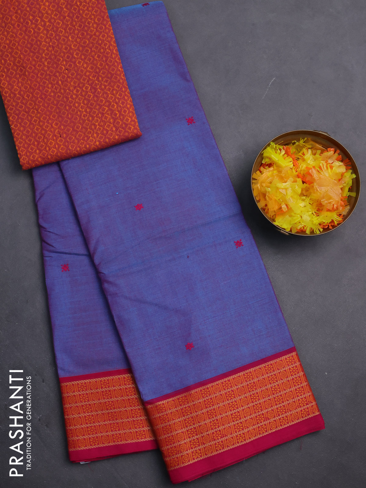 Chettinad cotton saree dual shade of cs blue and pink with thread woven buttas and thread woven border