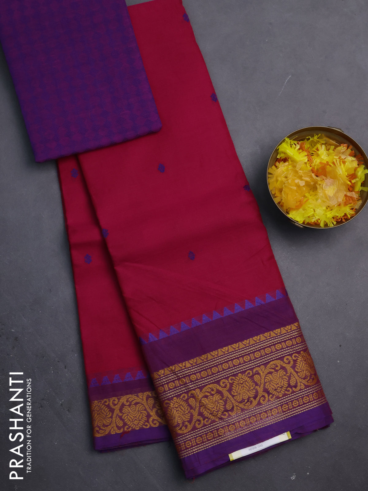Chettinad cotton saree pink and dual shade of blue with thread woven buttas and thread woven border