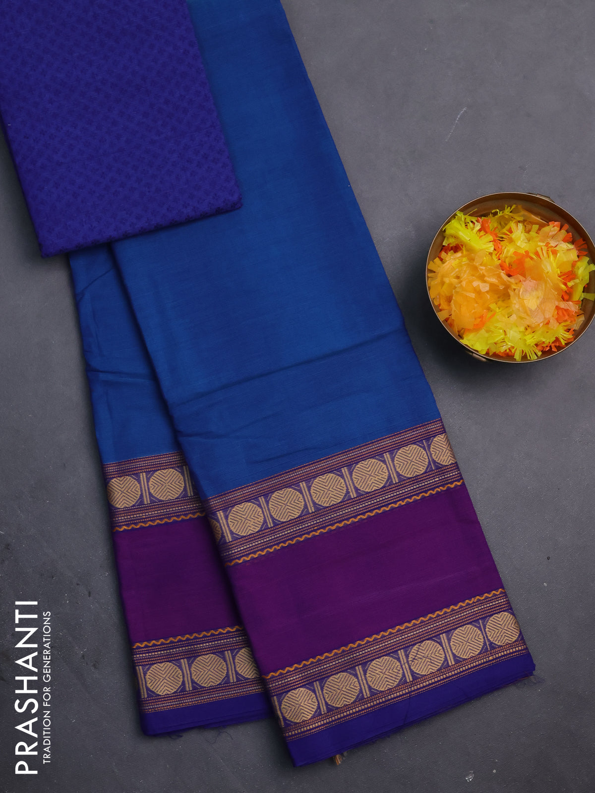 Chettinad cotton saree cs blue and purple with thread woven buttas and rettapet thread woven border