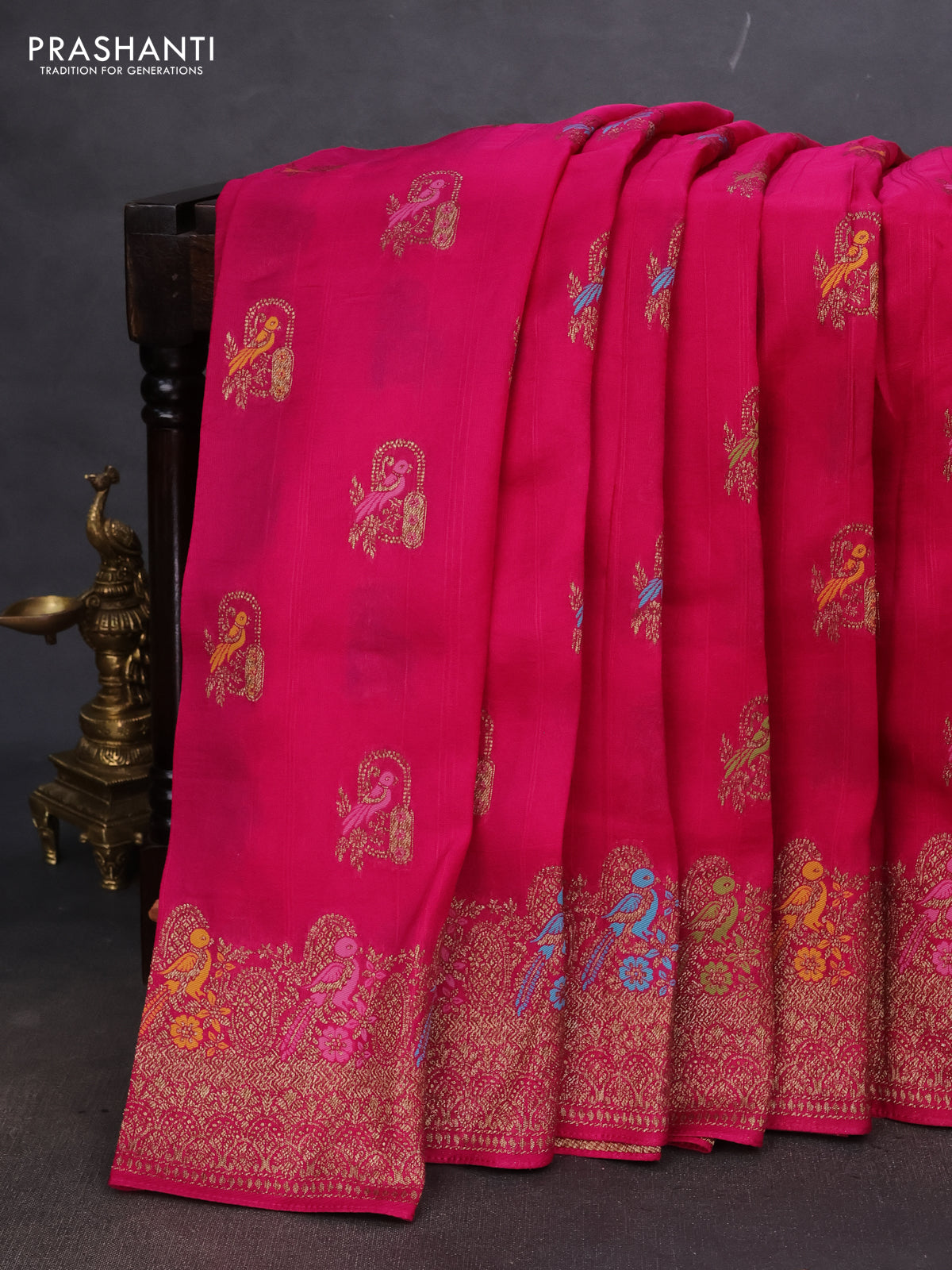 Banarasi semi raw silk saree pink with thread & zari woven buttas and woven border