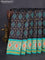 Pochampally silk saree black and teal green with allover ikat weaves and ikat woven zari border
