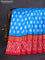 Pochampally silk saree cs blue and red with allover ikat butta weaves and long zari woven ikat border