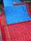 Pochampally silk saree cs blue and red with allover ikat butta weaves and long zari woven ikat border