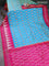 Pochampally silk saree dual shade of teal blue and pink with allover ikat butta weaves and temple design zari woven border