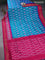 Pochampally silk saree dual shade of teal green and pink with allover ikat butta weaves and long ikat woven zari border