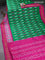 Pochampally silk saree greem and magenta pink with allover ikat butta weaves and long ikat woven zari border