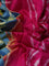 Pochampally silk saree dual shade of blue and magenta pink with allover ikat butta weaves and long ikat woven zari border