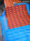 Pochampally silk saree dark mustard and cs blue with allover ikat butta weaves and long ikat woven zari border