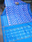 Pochampally silk saree dual shade of mild lavender and cs blue with allover ikat weaves and long ikat woven zari border