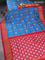 Pochampally silk saree cs blue and red with allover ikat weaves and zari woven border