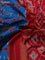 Pochampally silk saree cs blue and red with allover ikat weaves and zari woven border