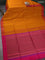 Kora silk cotton saree mustard yellow and pink with thread woven floral buttas and simpl border