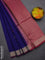 Kora silk cotton saree blue and mauve pink with thread & zari woven floral buttas and zari woven border