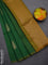 Kora silk cotton saree green and mustard yellow with thread & zari woven leaf buttas and piping border