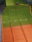 Kora silk cotton saree green and orange with zari woven buttas and zari woven border