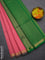 Kora silk cotton saree peach pink and green with zari woven buttas and zari woven border