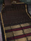 Kora silk cotton saree brown and black with thread & gold zari woven buttas and zari woven simple border
