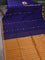 Kora silk cotton saree blue and dark mustard with thread & gold zari woven buttas and zari woven border