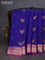 Pure kanchipuram silk saree blue and purple with zari woven buttas and rich zari woven border