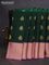 Pure kanchipuram silk saree bottle green and pastel pink with zari woven buttas and zari woven korvai buttas