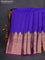 Pure kanchipuram silk saree blue and purple with plain body and long temple zari woven border