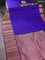 Pure kanchipuram silk saree blue and purple with plain body and long temple zari woven border