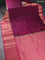 Pure kanchipuram silk saree dark magenta pink and pink with plain body and long temple zari woven border