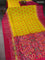 Ikat soft silk saree yellow and pink with allover ikat weaves and long zari woven ikat style border