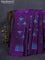 Ikat soft silk saree purple and dual shade of blue with zari buttas & ikat weaes in borderless style