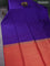 Kanchipuram soft silk saree violet and red with allover self emboss & zari buttas in borderless style
