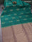 Kanchipuram soft silk saree peacock green and pastel brown with zari buttas & jute finish in borderless style