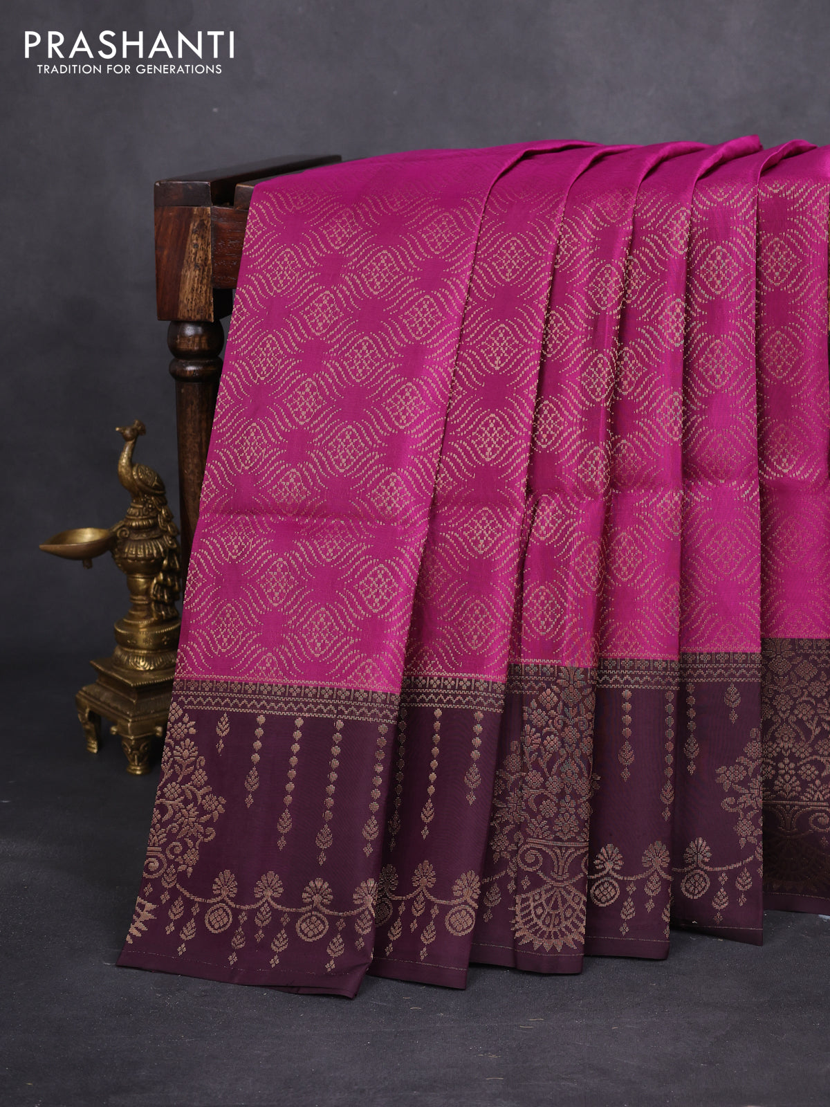 Kanchipuram soft silk saree purple and wine shade with allover zari woven brocade weaves and long rich zari woven border