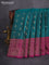 Kanchipuram soft silk saree peacock green and dark magenta pink with allover zari woven buttas and long zari woven border