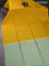 Kanchipuram soft silk saree yellow and pastel green with allover zari weaves in borderless style