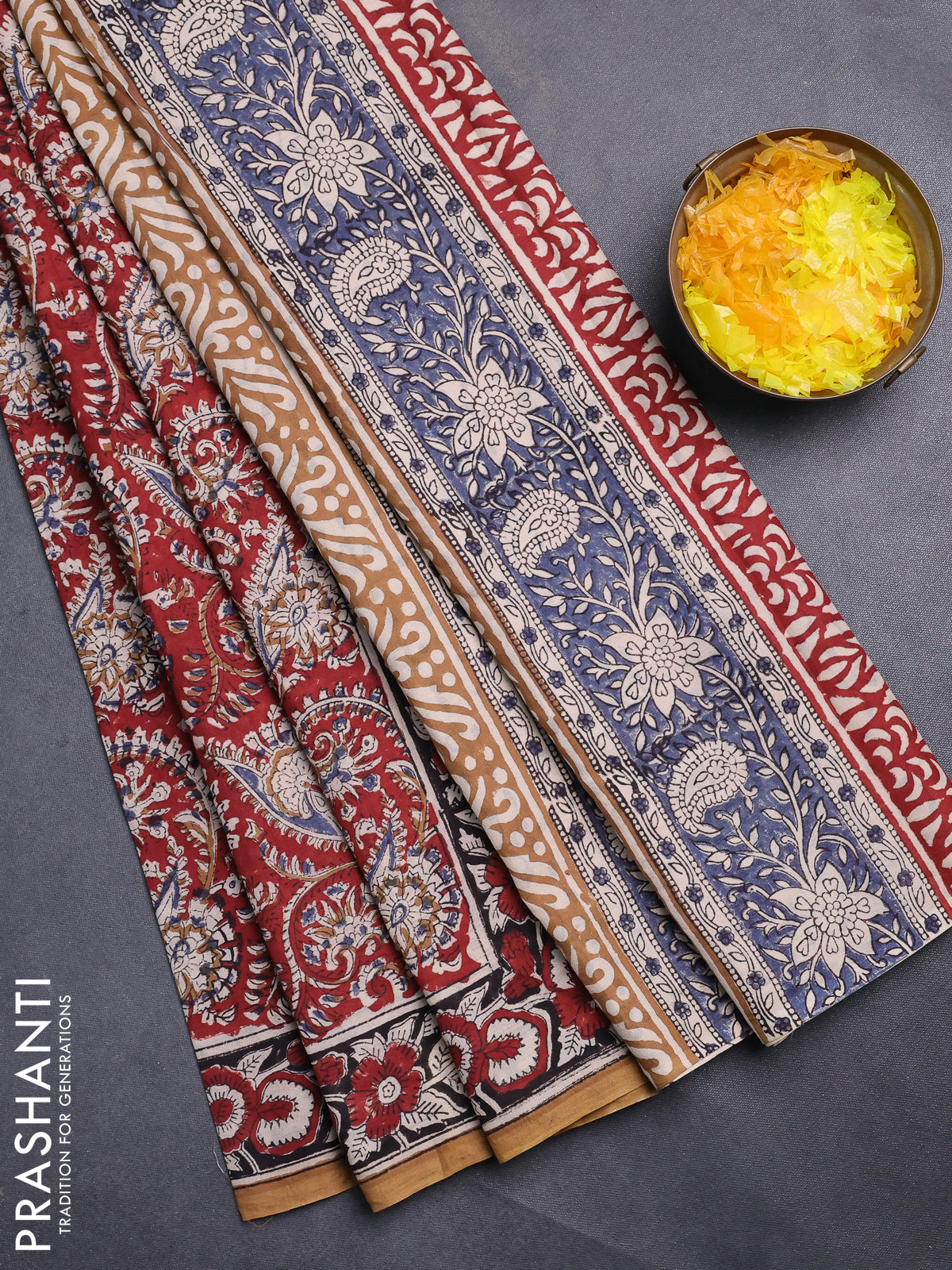 Jaipur cotton saree maroon and black with allover kalamkari prints and printed border