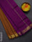 10 yards Poly cotton saree dark mustard and purple with plain body and zari woven border