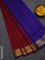 10 yards Poly cotton saree maroon and blue with plain body and zari woven border