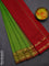 10 yards Poly cotton saree light green and red with plain body and rettapet zari woven border