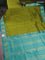 10 yards silk cotton saree mehendi green and teal blue with plain body and zari woven border
